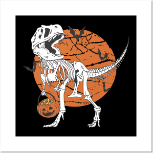 T Rex Halloween Trick Or Treating Dinosaur Posters and Art